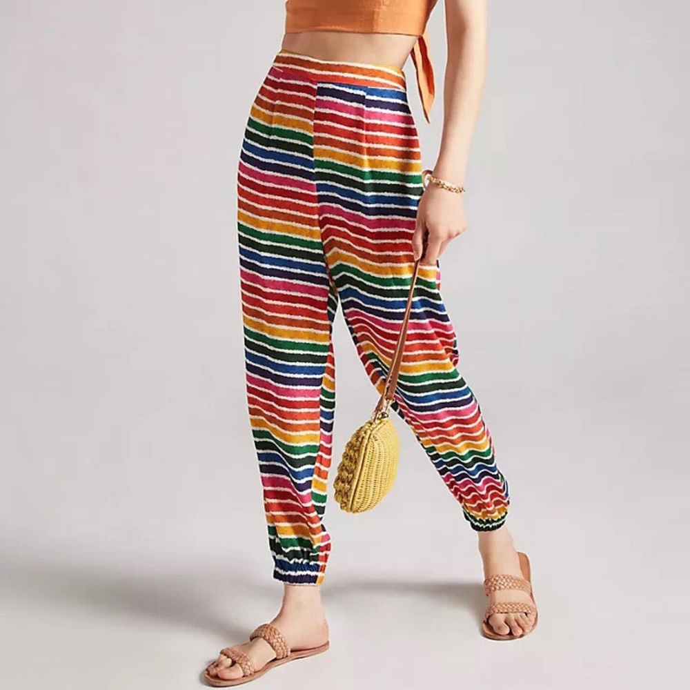 NWT Anthropologie x Farm Rio Rainbow Striped Joggers